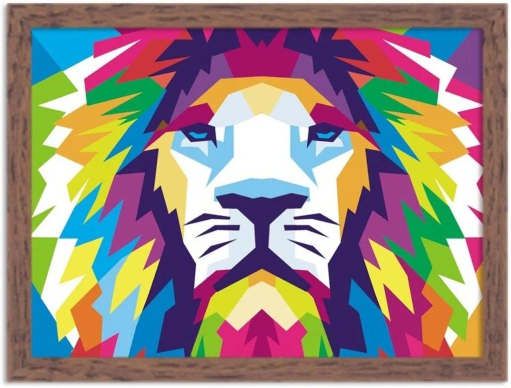 Quadro Decorativo Animal Leão Abstrato Colorido Moderno Madeira - Grande