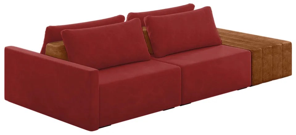 Sofá Ilha 2 Lugares Living 232cm Modulado para Sala Lary Veludo K01 - D'Rossi - Vermelho