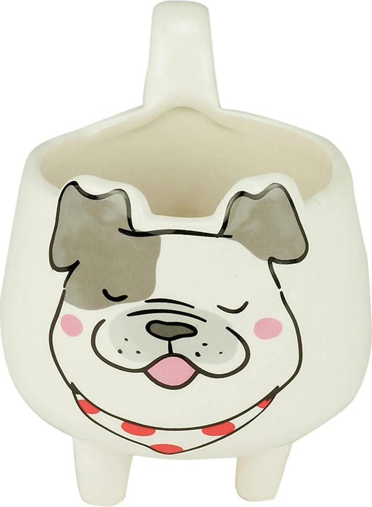 Cachepot Cerâmica Tongue Bulldog Branco