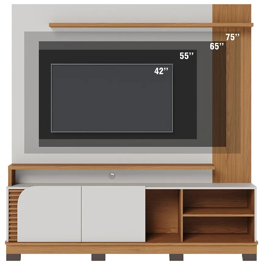 Estante de TV 75 Polegadas 180cm Itaim C04 - D'Rossi - Off White Matte e Freijó