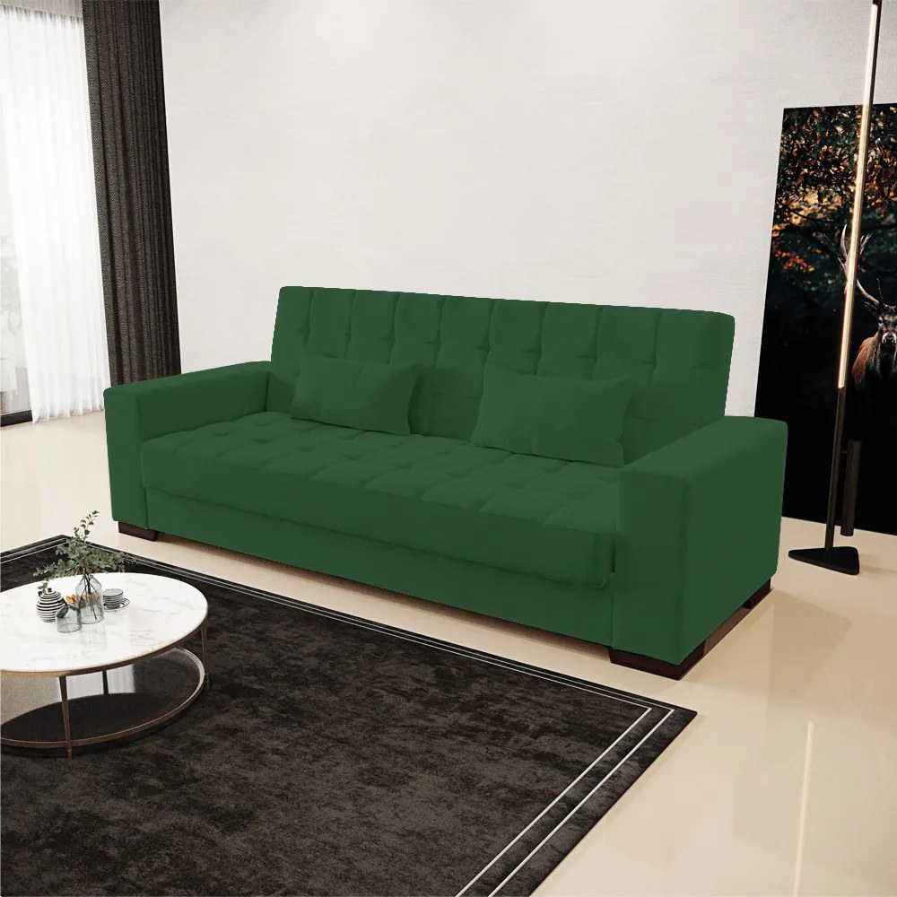 Sofá Cama Casal 3 Lugares 210cm Lisboa Veludo  D03 - D'Rossi - Verde
