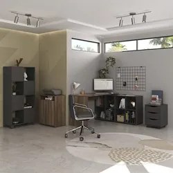 Conjunto Escritório Home Office 4 Peças Side A06 Ipê/Preto - Mpozenato