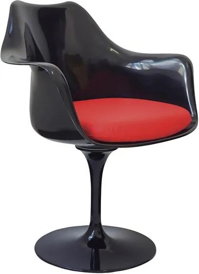 Cadeira Saarinen com Braço Preta Almofada Vermelha