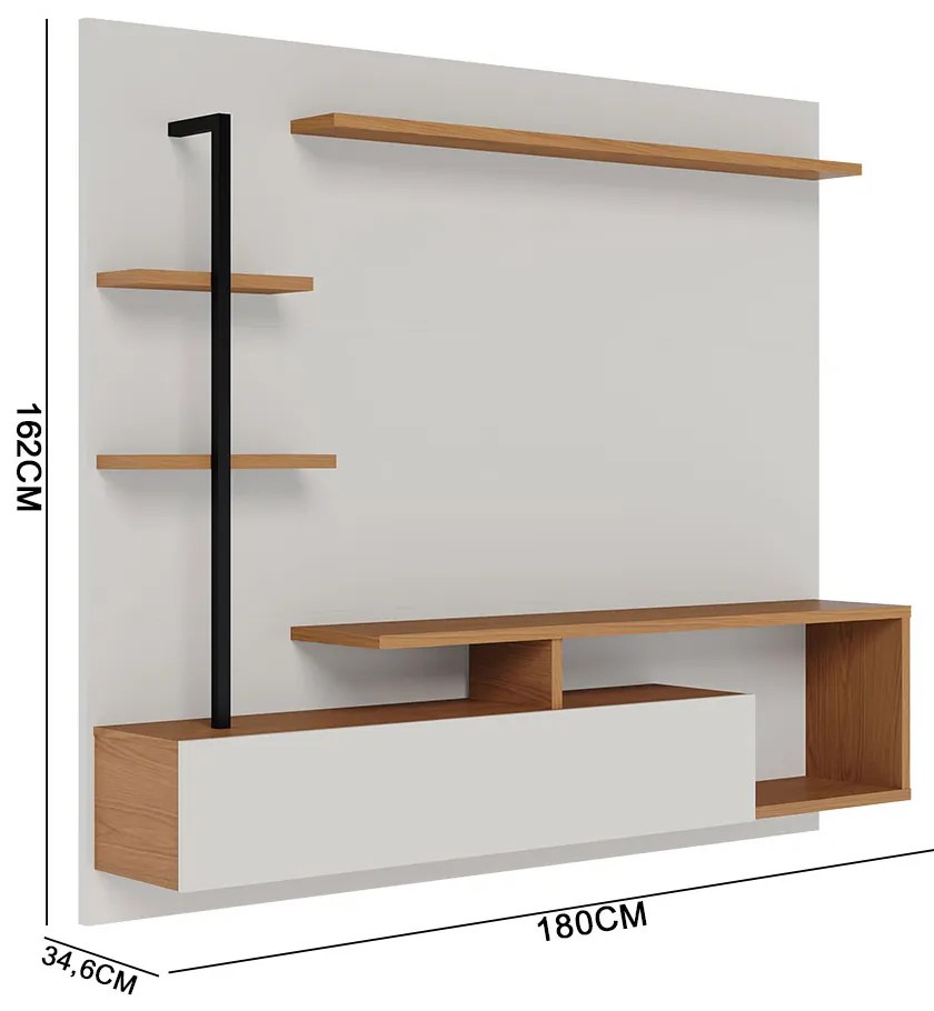 Painel TV 58 Pol 180cm Bancada Suspensa Jordan C04 - D'Rossi - Off White e Freijó