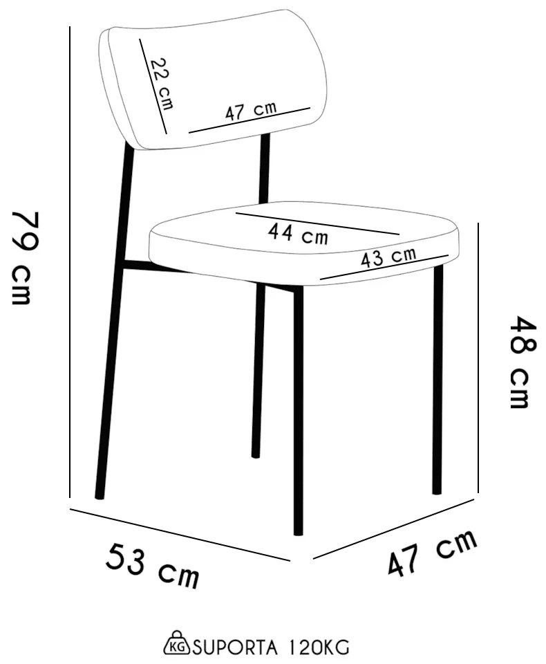 Cadeiras de Jantar Base Ferro Nile kit 8 Sintético PU A08 - D'Rossi - Preto