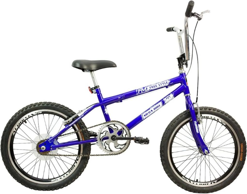 Bicicleta Infantil Aro 20 Aero Freios V-Break Quadro Aço FMX Gold Style Azul Preto - Mega Bike