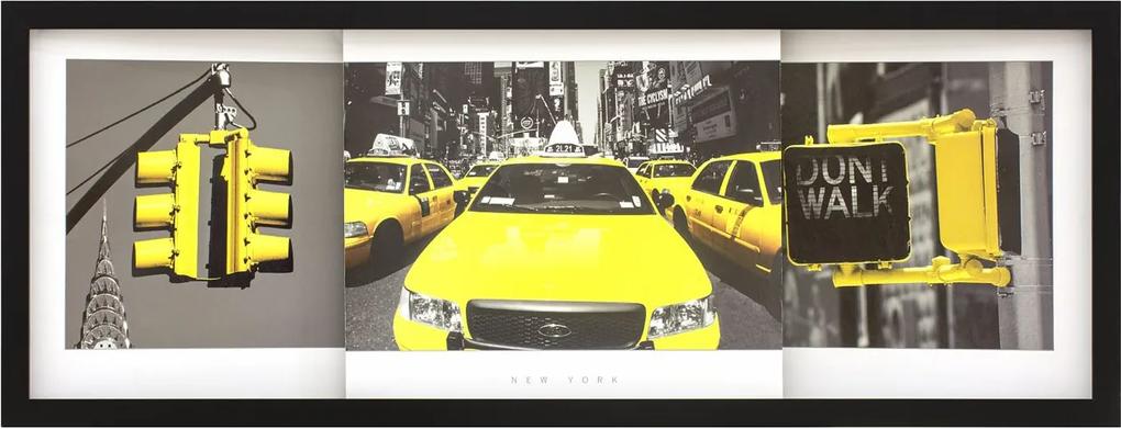 Quadro Decorativo Com Imagem Sobreposta New York Destaque Em Amarelo 90x30cm