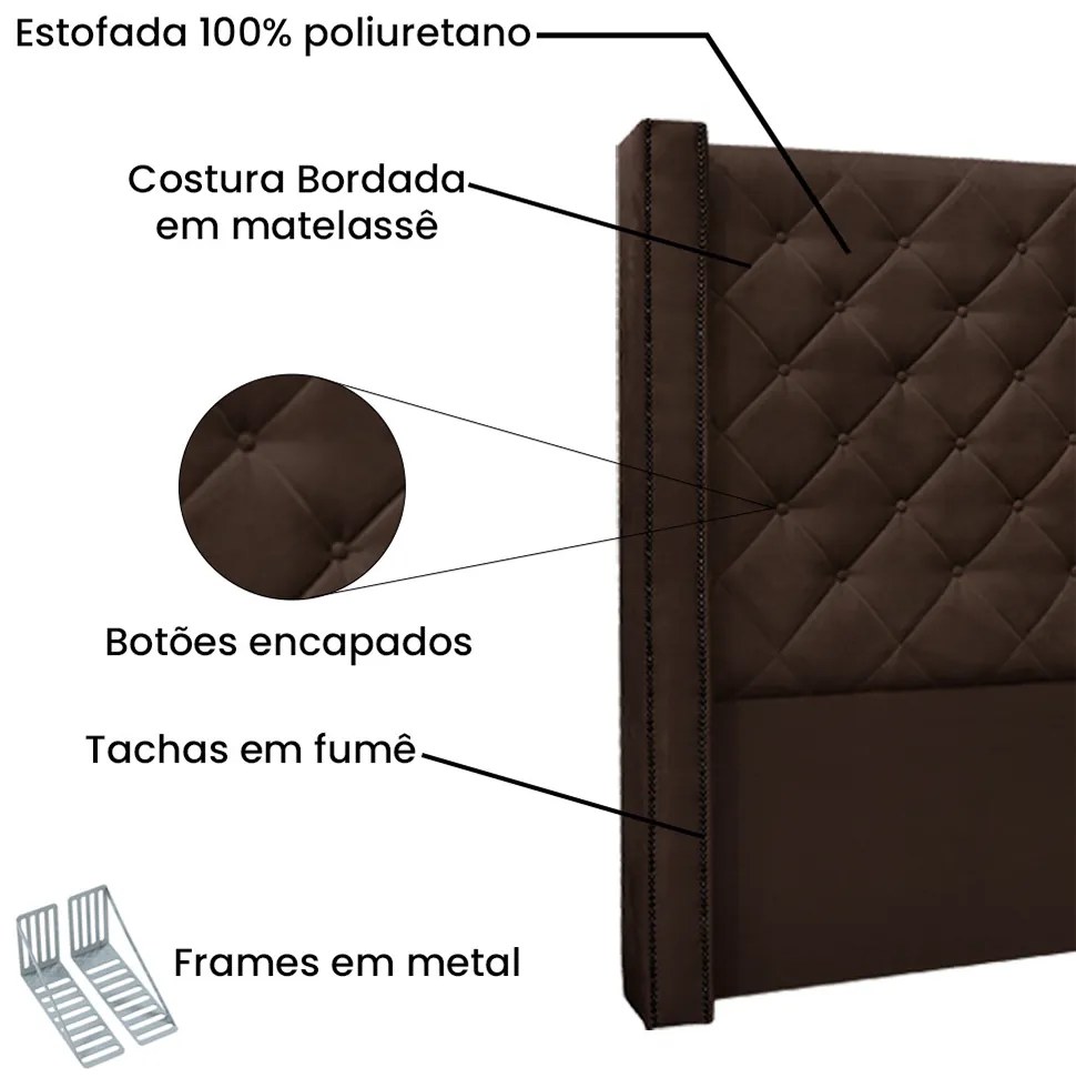 Cabeceira Vicenza Para Cama Box Casal 140 cm Suede - D'Rossi - Café