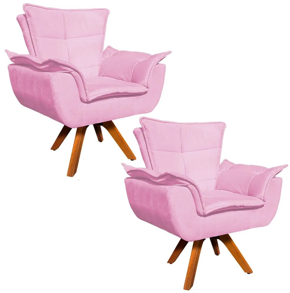 Poltrona Sala de Estar Giratória MM30 Kit 2 Opala Suede Rosa Bebê D03 - D'Rossi