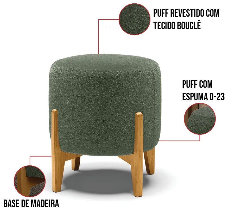 Puff Banqueta Decorativo Base Madeira Stella Bouclê D03 - D'Rossi - Verde Pistache