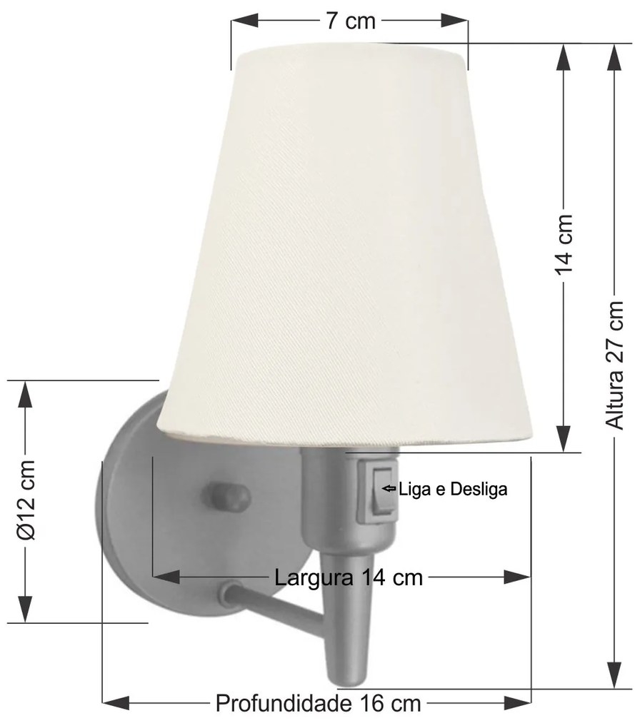 Arandela Cone Md-2013 Cinza C/ Inter Liga e Desl Cúpula em Tecido Branco - Bivolt