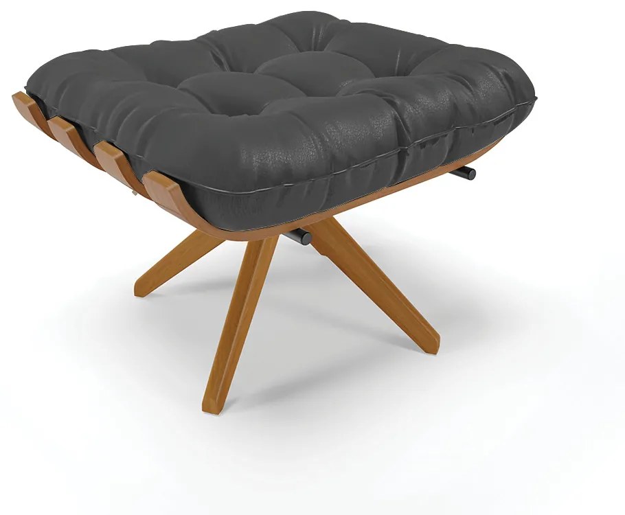 Poltrona com Puff Giratório Costela  Sintético Preto Base de Madeira MA30 M11 - D'Rossi