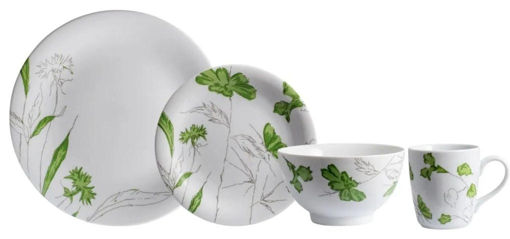 Aparelho Com Bowl E Caneca 16 Peças Porcelana Schmidt - Dec. Caioba 2403