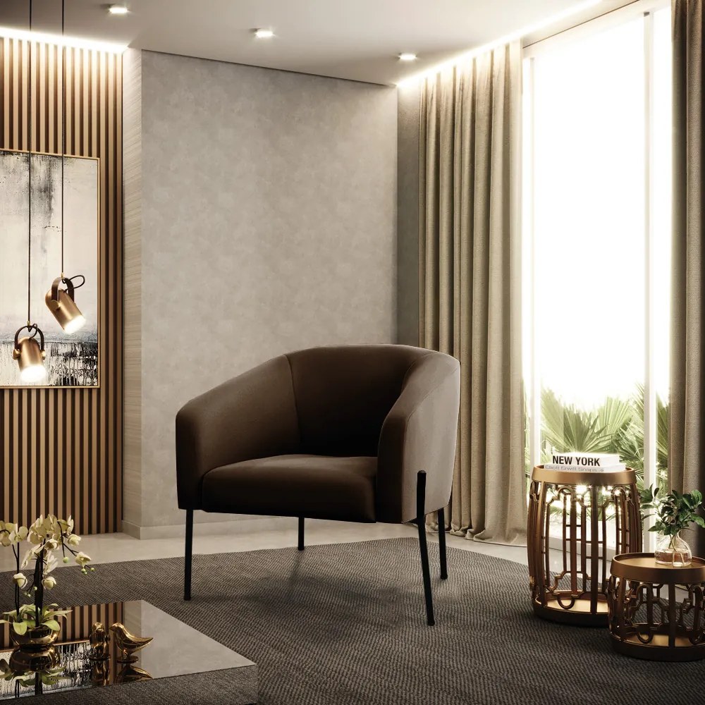 Poltrona Decorativa Pé de Ferro Preto Kit 2 Stella Suede D03 - D'Rossi - Marrom