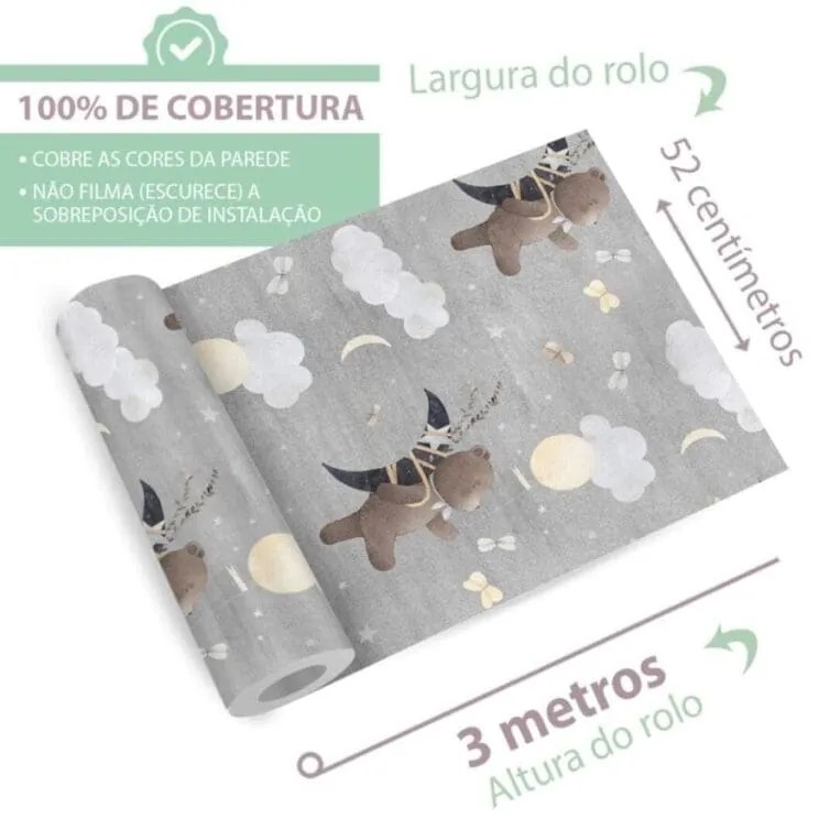 Papel Infantil Ursinho Meigo Nuvens Lua | Dcorando