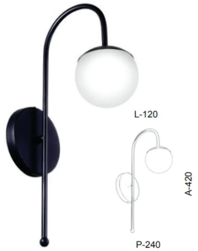 Arandela Globo Haste Curva Simples 12X24X42Cm Metal E Globo Ø12Cm 01Xg... (GRAFITE / COBRE FOSCO, AMBAR)