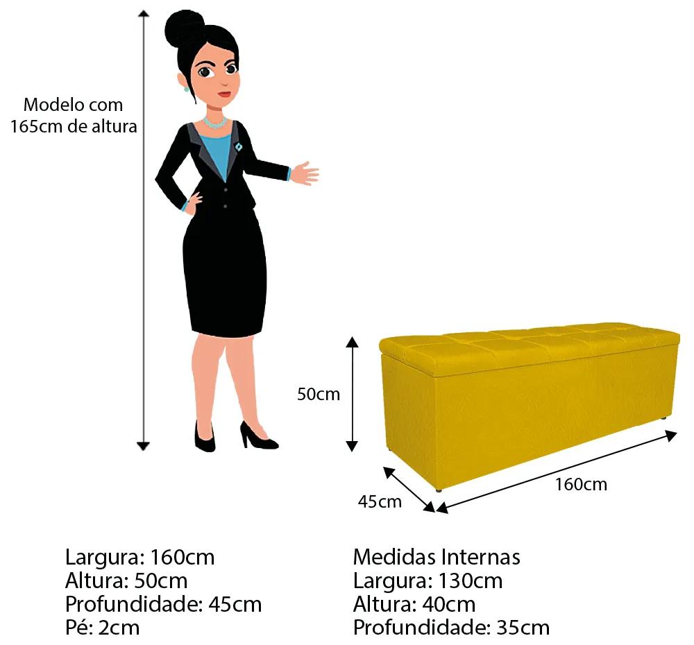 Calçadeira Estofada Manchester 160 cm Queen Size Suede Amarelo - ADJ Decor