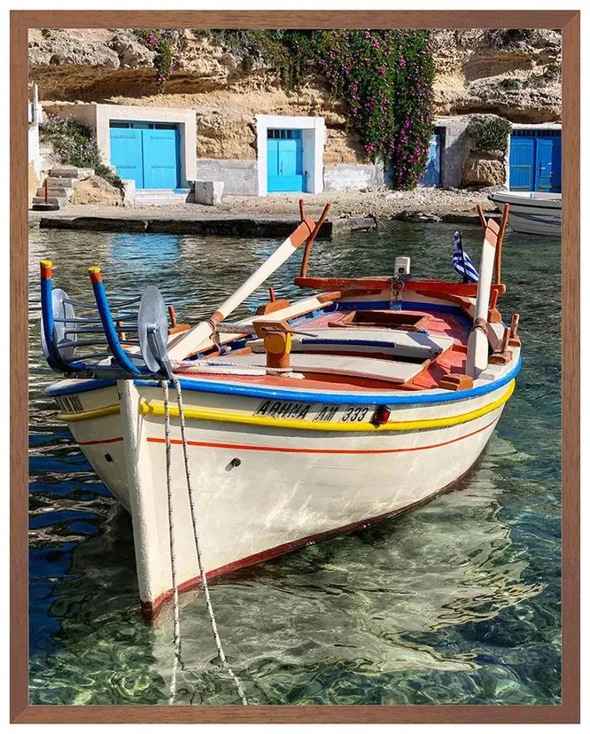 Quadro Decorativo Milos Foto Matte Barcos e Doca Branco e Azul - CZ 44094