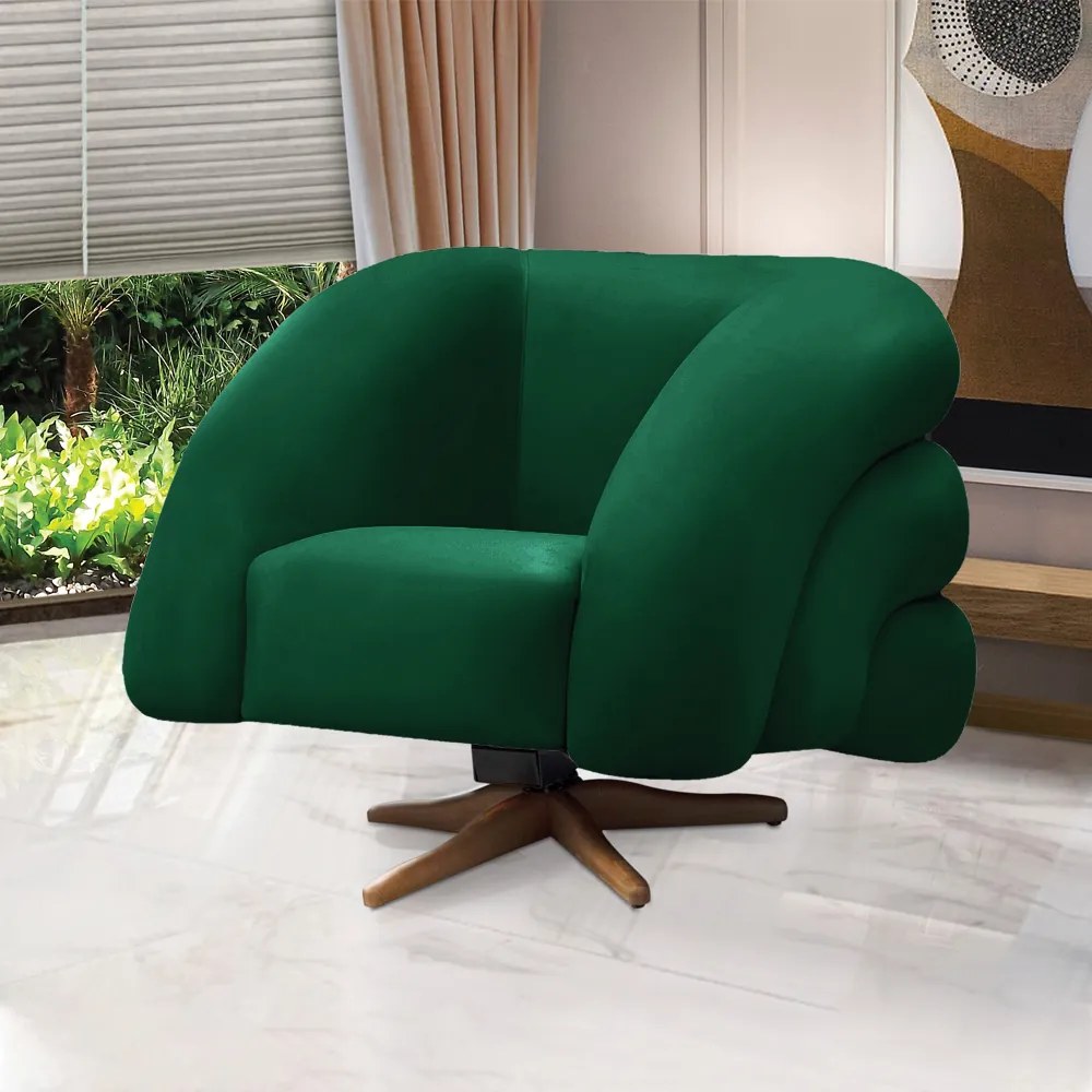 Poltrona Giratória Orgânica com Balanço kit 2 Tana Bouclê Verde E03 - D'Rossi