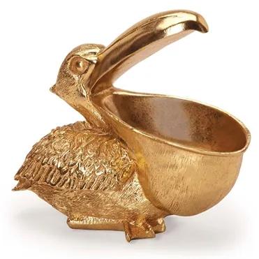 Escultura Pelicano Decorativa Poliresina Dourada