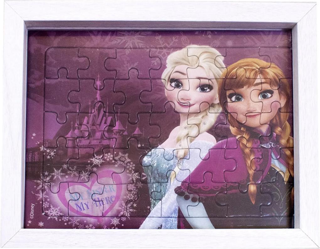 Porta retrato Minas de Presentes Quebra Cabeça Anna & Elsa Frozen 15X19cm - Disney Branco