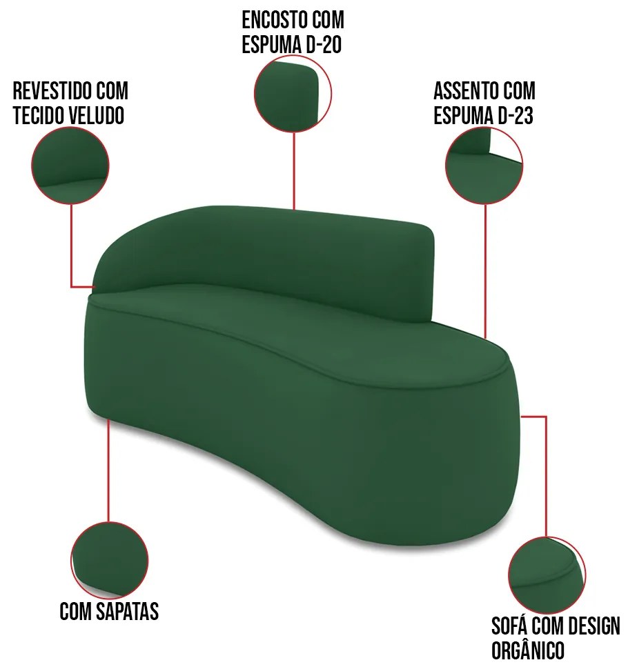 Sofá 3 Lugares Orgânico 180 cm Morgan Veludo Verde D03 - D'Rossi