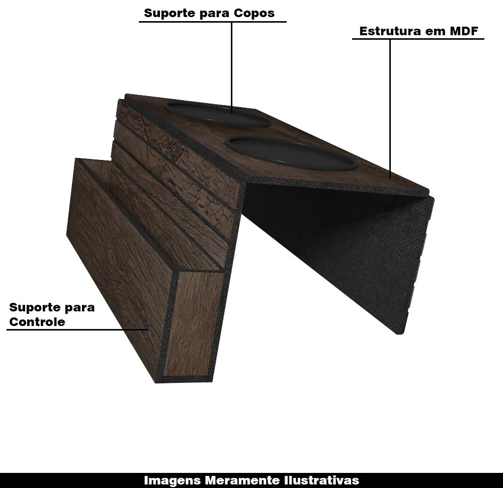 Kit 10 Esteiras Bandejas Com Suporte Para Copos e Controle Para Sofá MDF Tabaco G20 - Gran Belo