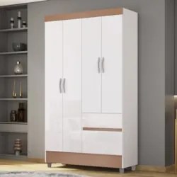 Guarda Roupa Solteiro 103cm Com 4 Portas Ideal Flex Branco - Vila Rica