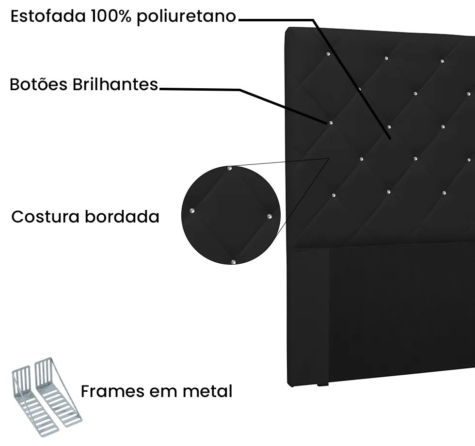 Cabeceira Tania Para Cama Box Casal 140 cm Corino Preto  - D'Rossi