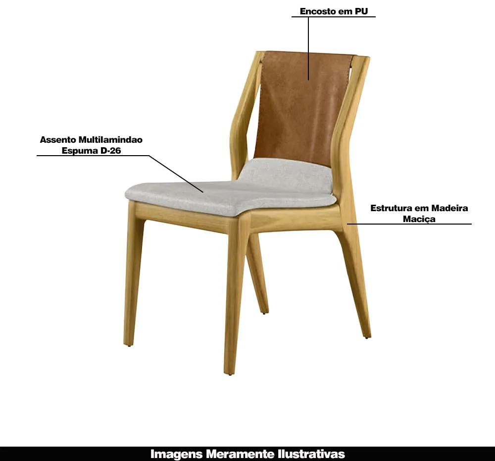 Cadeira Decorativa Sala de Jantar Madeira Maciça Bruyne PU Sintético/Linho Marrom/Bege G13 - Gran Belo