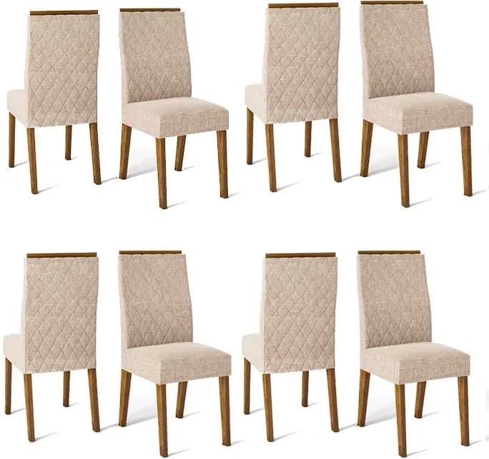 Conjunto 8 Cadeiras Cássia Rústico Malbec Tecido Linho Claro