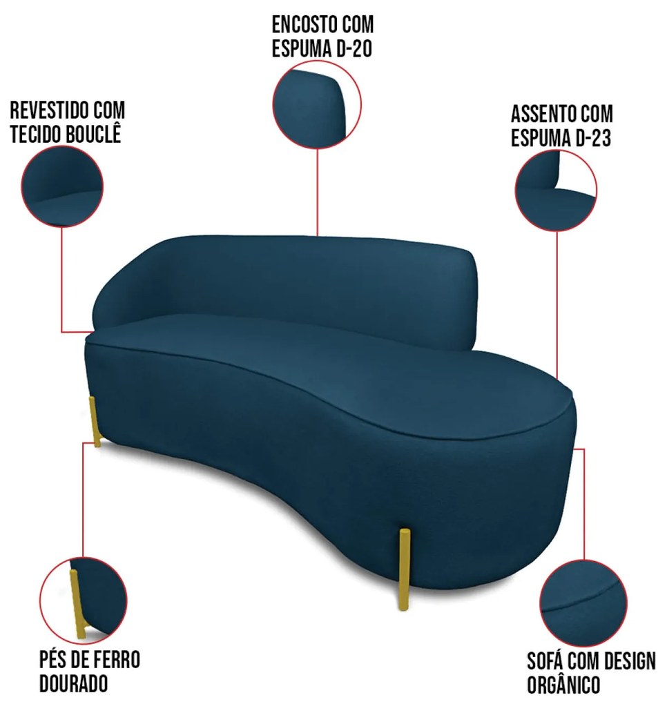 Sofá 2 Lugares Orgânico 140cm Pé Ferro Dou Morgan Bouclê L01 - D'Rossi - Azul