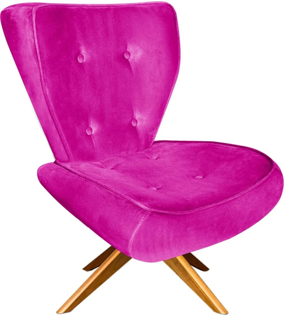 Poltrona Decorativa Tathy Suede Pink com Base Giratória de Madeira  - D'Rossi
