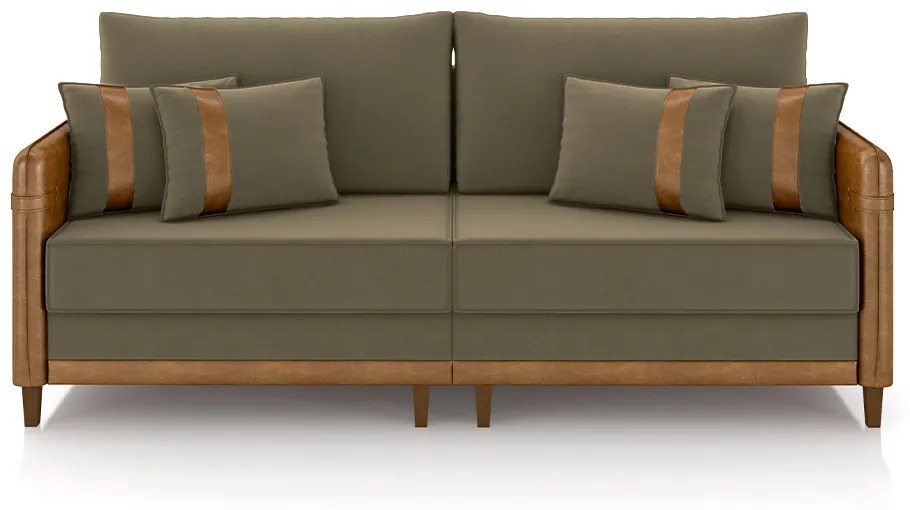 Sofá Living Montecarlo 2 Lugares Bipartido 192cm Pés em Madeira Veludo/PU Castor/Caramelo G33 - Gran Belo