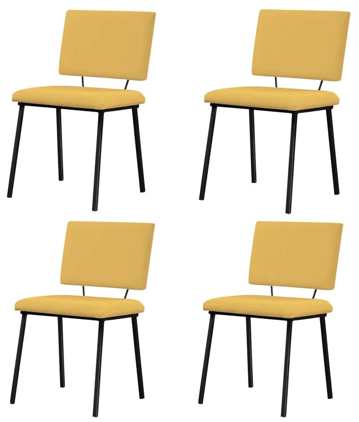 Kit 4 Cadeiras Decorativas Sala de Jantar Fennel Linho Amarelo G17 - Gran Belo