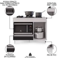 Balcão Multiuso para Cooktop 4 Bocas Georgia Branco/Preto - Lumil Móve