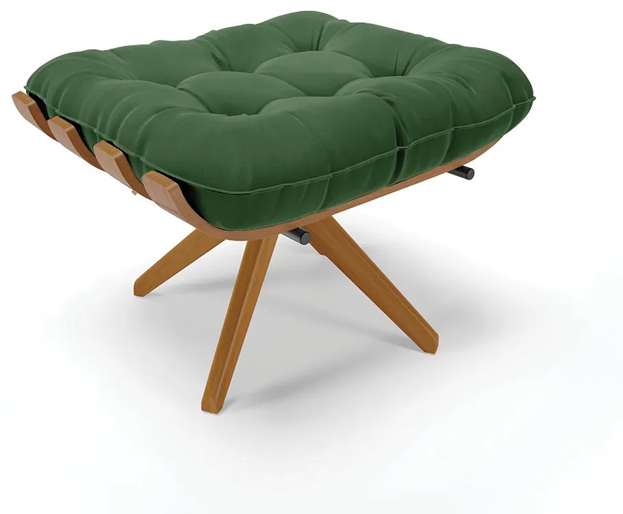 Poltrona Costela com Puff Giratório Suede Base Madeira MA25 - D'Rossi - Verde