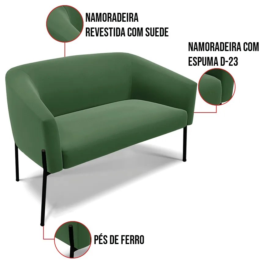 Sofá 2 Lugares Namoradeira Pé de Ferro Preto Stella Suede D03 - D'Rossi - Verde