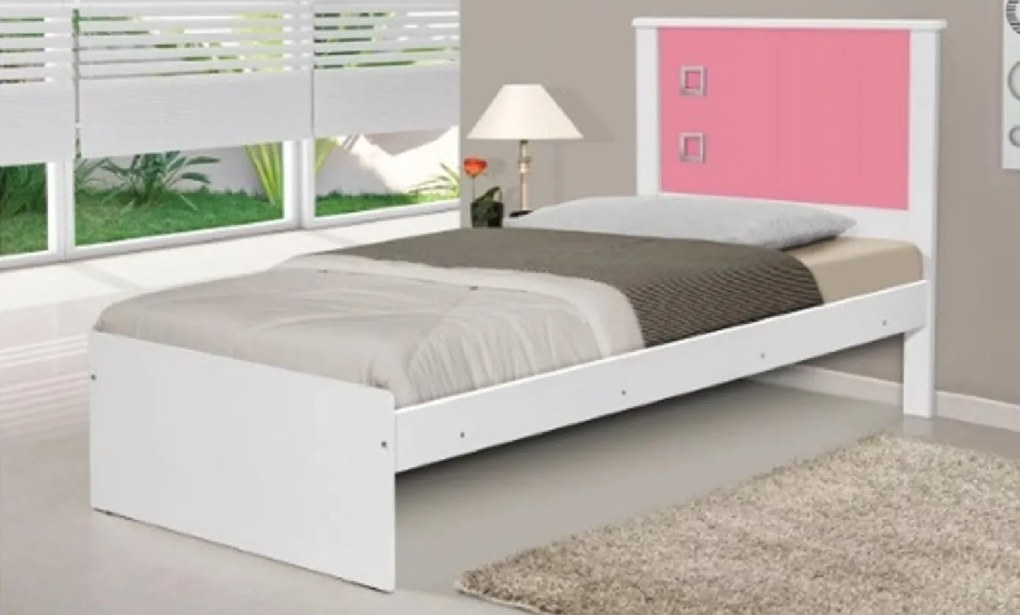 Cama Barcelona Solteiro Branco com Rosa - Tebarrot Móveis