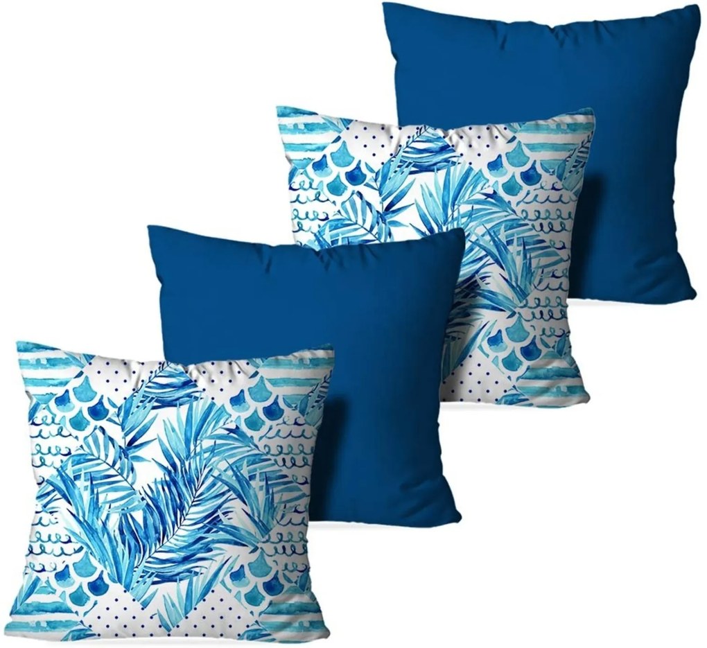 Kit 4 Capas para Almofadas Decorativas Love Decor Tropical Multicolorido Azul