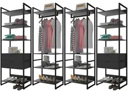 Guarda Roupa Casal Closet 4 Módulos 4 Gavetas Indy F02 Preto Texturiza