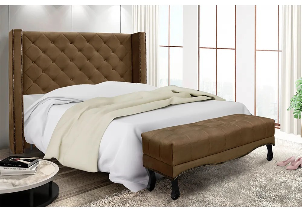 Cabeceira Cama Box Solteiro 90cm e Recamier Vicenza Suede Caramelo S04 - D'Rossi