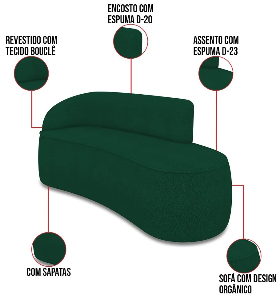 Sofá 3 Lugares Orgânico 180cm Morgan e 2 Poltronas Lua Bouclê Verde D03 - D'Rossi