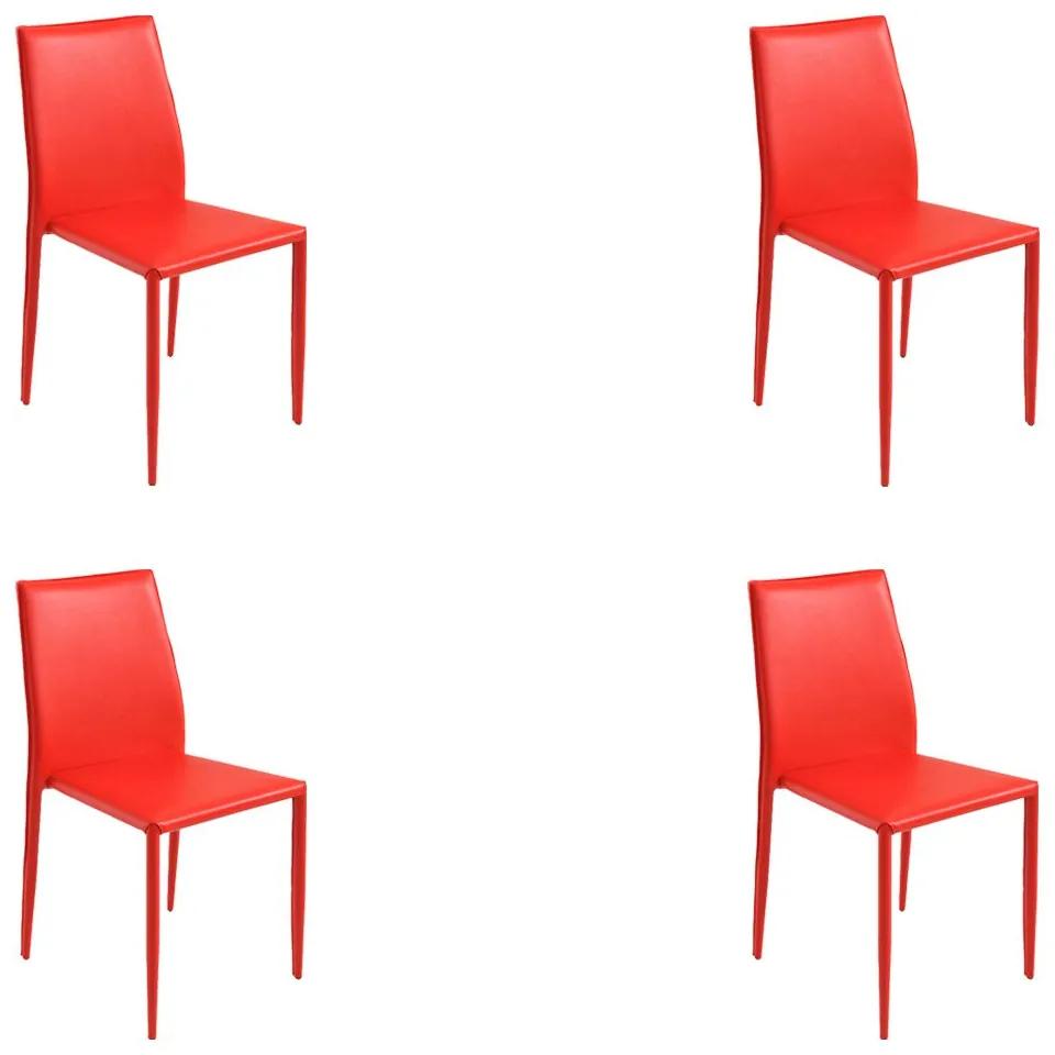 Kit 4 Cadeiras Decorativas Sala e Cozinha Karma PVC Vermelha G56 - Gran Belo