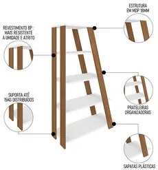 Mesa Escrivaninha em L Eron e Estante Livreiro Stela A06 Branco/Carval