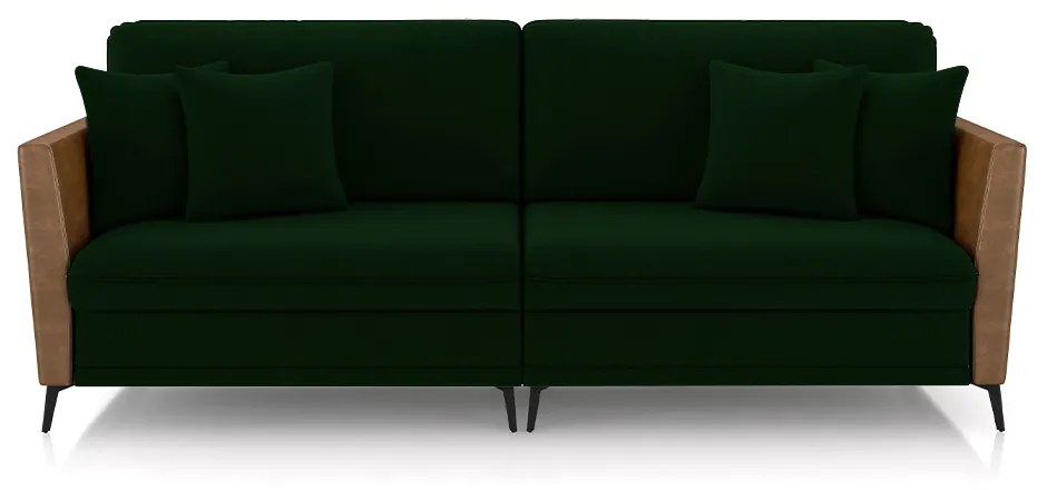 Sofá Living Decorativo Zagreb 2 Lugares 222cm com Almofadas Pés de Ferro Veludo/PU Verde/Caramelo G33 - Gran Belo