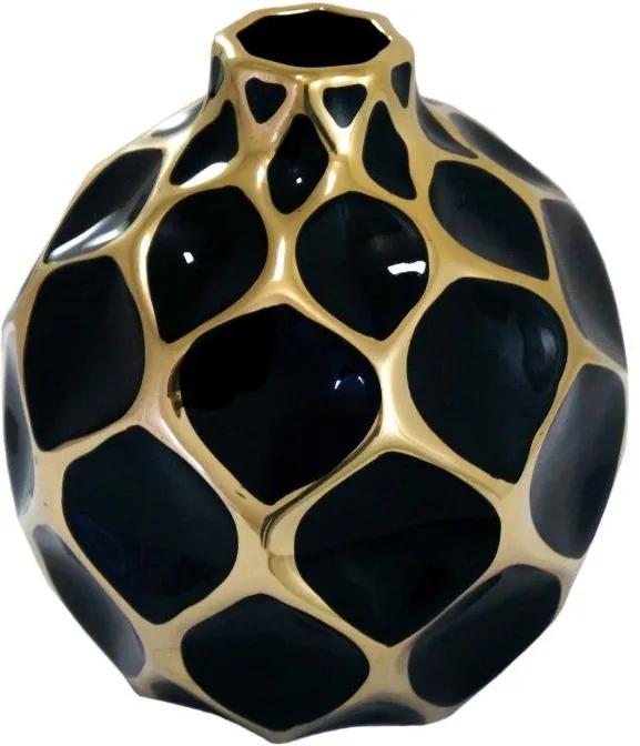 Vaso Decorativo Preto com Detalhes em Dourado - 19x14x14cm