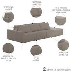 Sofá Ilha Modular com Puff para Sala Living 312cm Georgia Z08 Boucle B