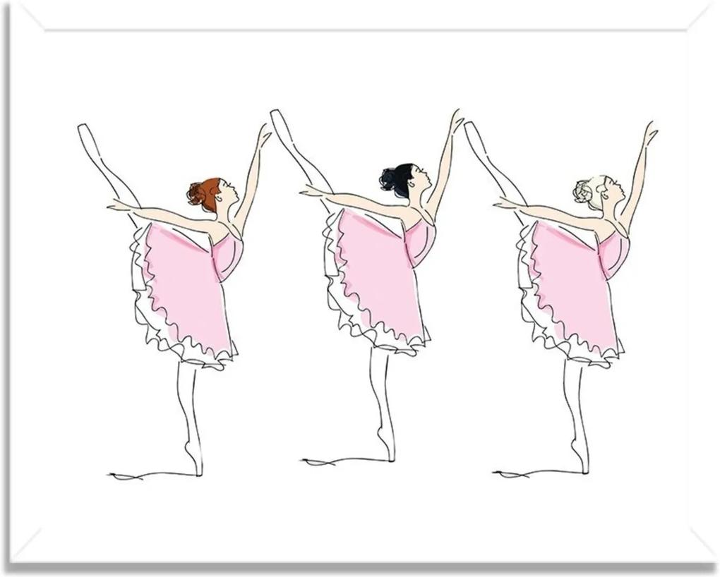 Quadro Decorativo Infantil Bailarinas em Arabesque Branco - Médio