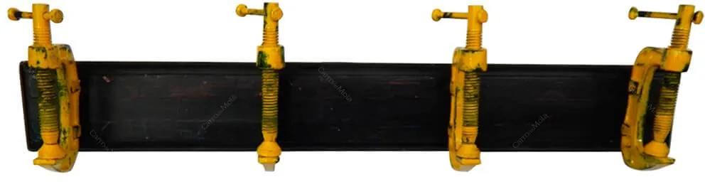 Cabideiro Wrench Tool Preto e Amarelo em Madeira e Ferro - 56x13 cm